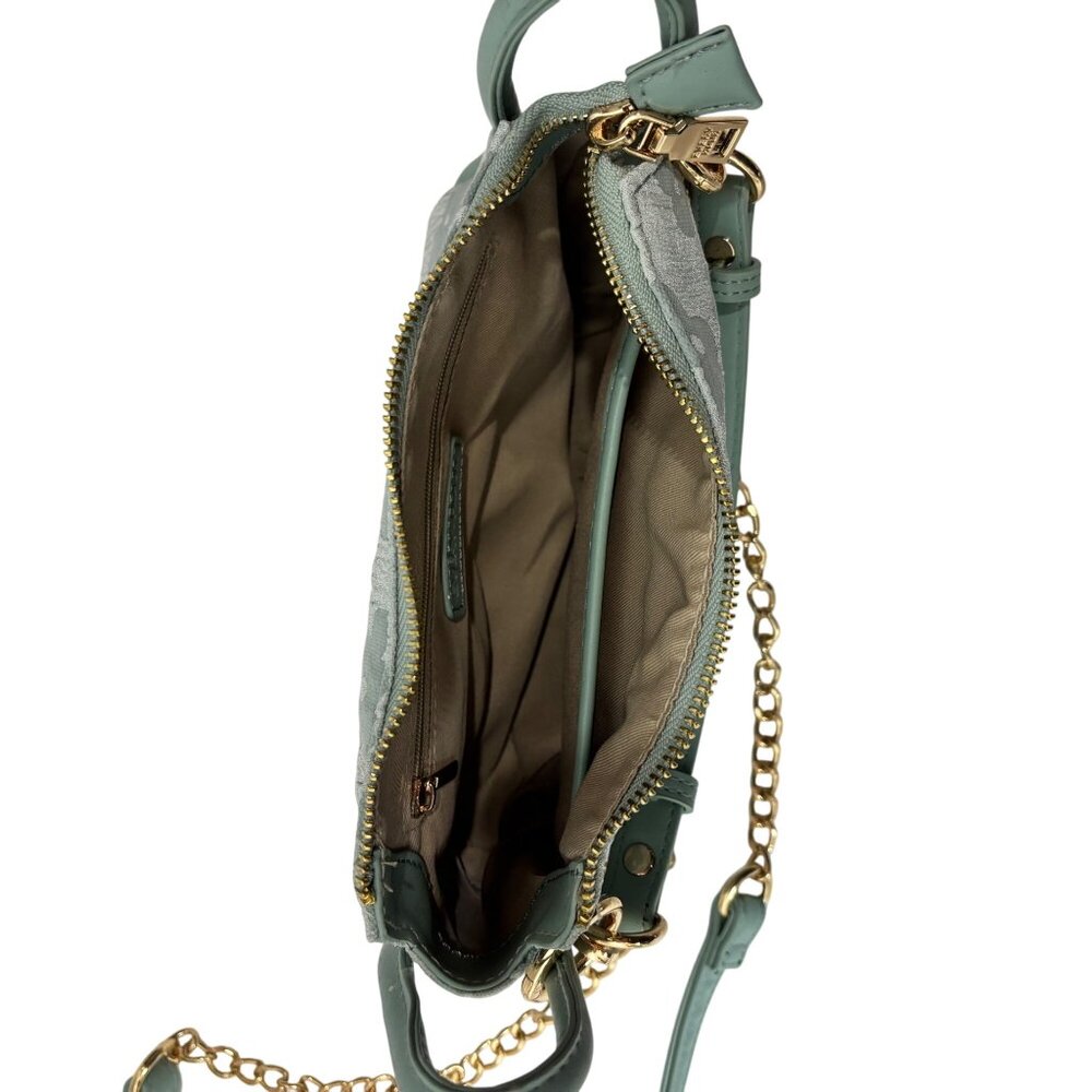 Every Hour Floral Crossbody Bag Aqua Faux Leather Gold Chain Strap Shoulder Hand - Picture 7 of 8